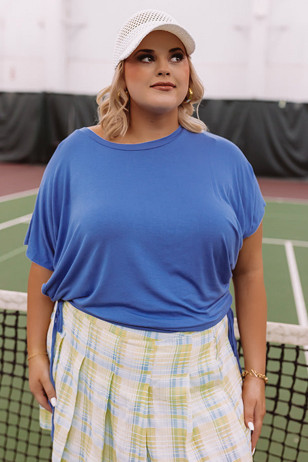 Happy Mindset Ruched Side Tee In Blue Curves