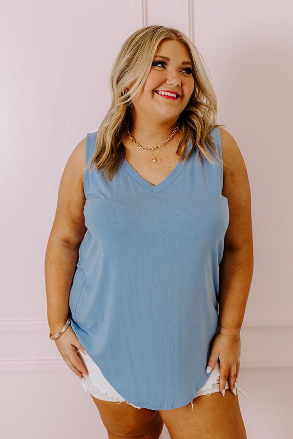 Friends For Life Shift Tank In Sky Blue Curves