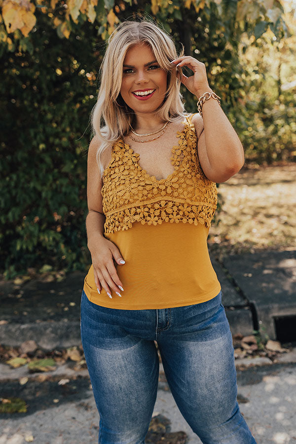 Call Me Yours Crochet Tank In Mustard Curves