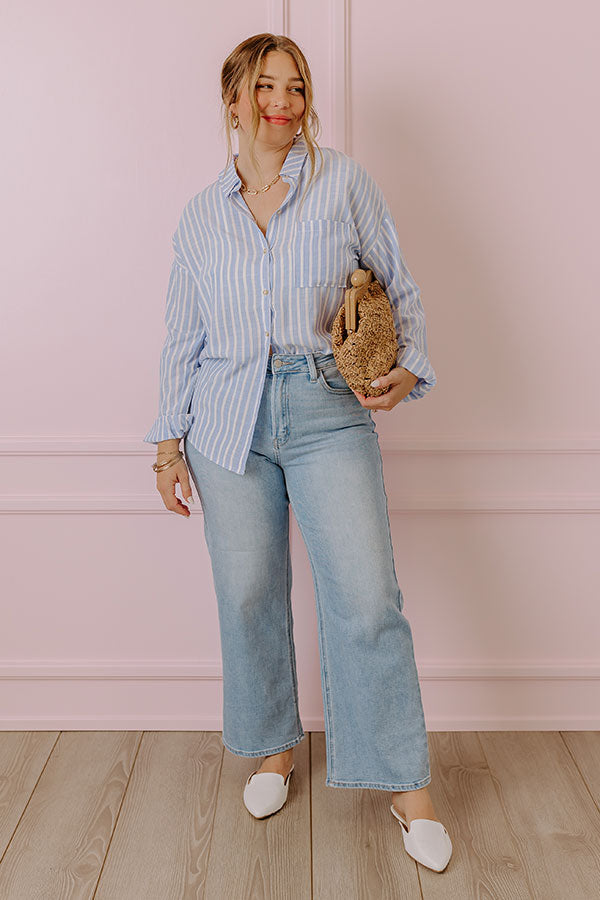 Don't Change Stripe Button Up In Sky Blue