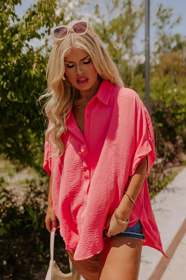 Destined For Decadence Button Up In Coral Curves