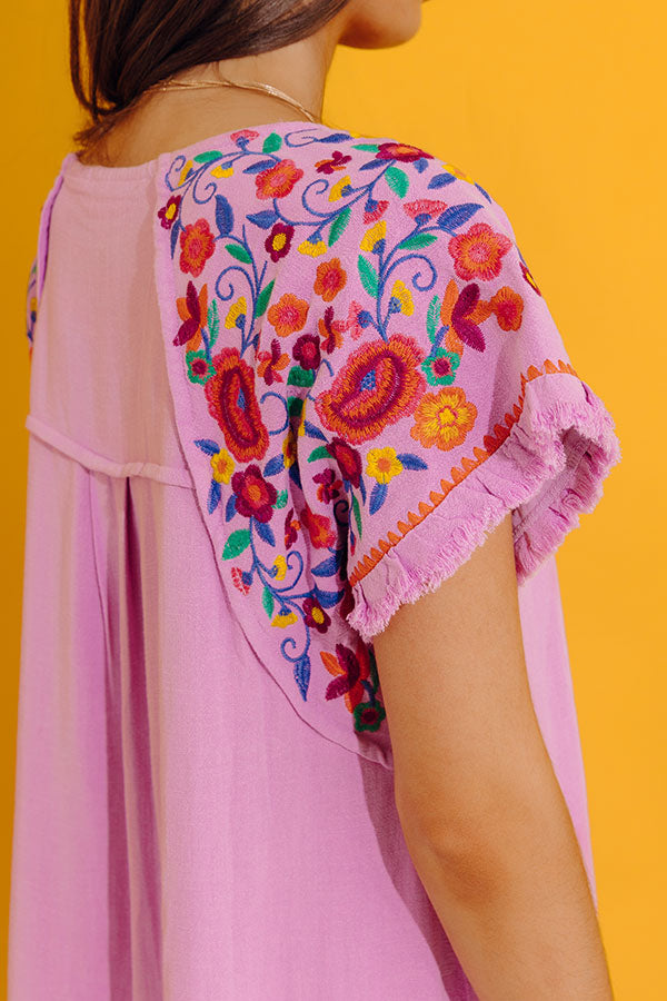 Loving The Sun Embroidered Top In Lavender