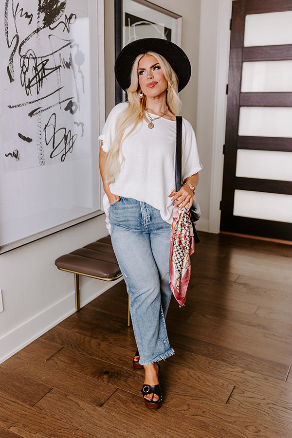 Open Book Frayed Shift Top In Ivory Curves