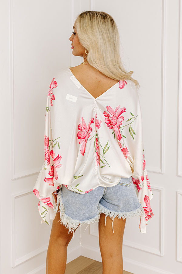 Botanical Bliss Satin Shift Top in Cream