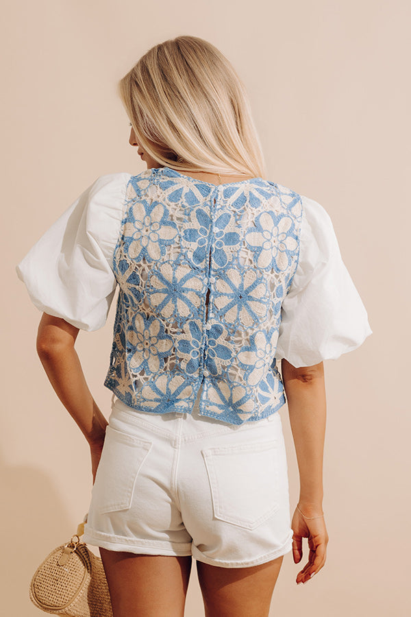 Southern Smiles Crochet Top in Sky Blue