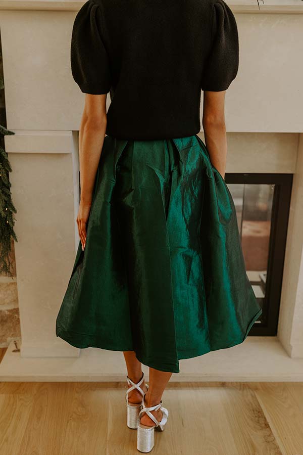 The Belle High Waist Midi Skirt in Hunter Green