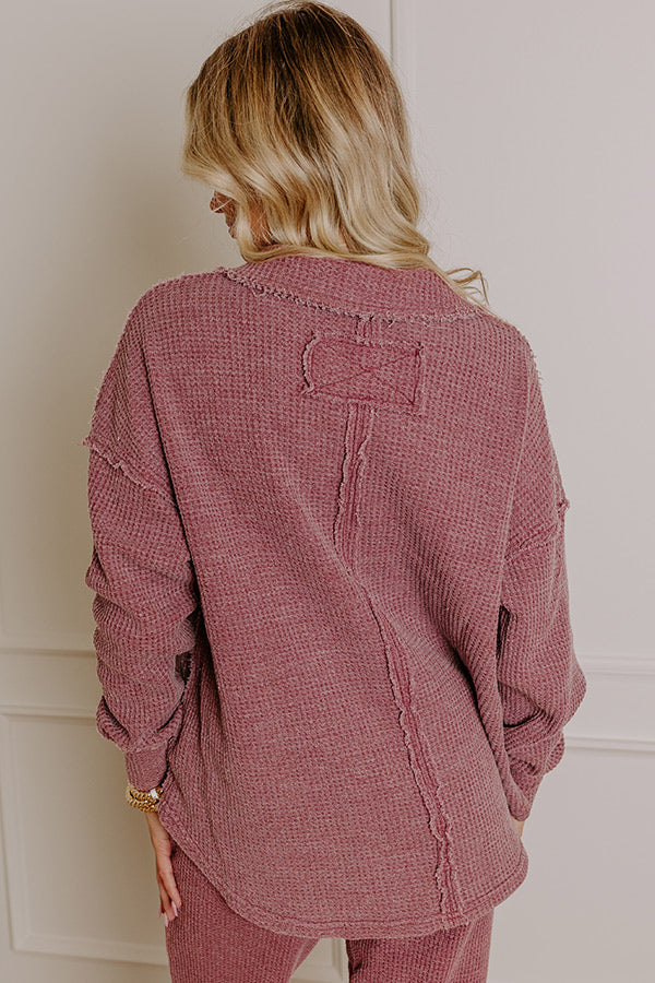 Cozy Haven Vintage Wash Knit Top in Sangria