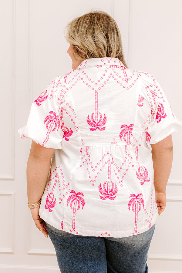 Palms Away Embroidered Top Curves