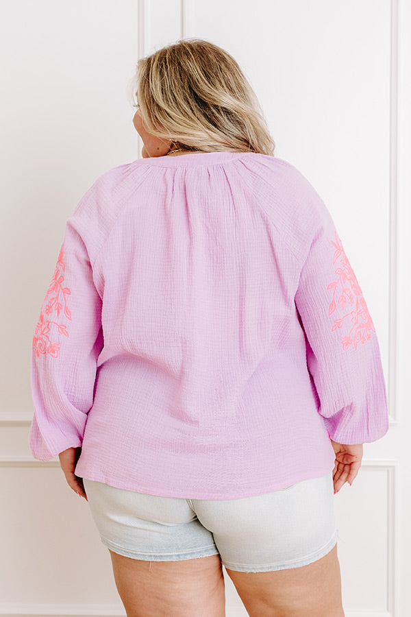 Gardenia Charm Floral Embroidered Top in Dusty Purple Curves
