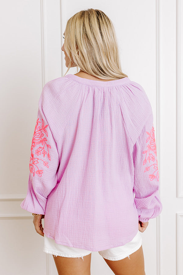 Gardenia Charm Floral Embroidered Top in Dusty Purple