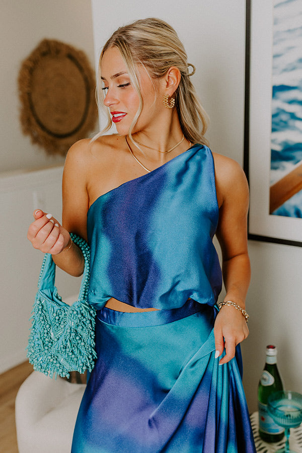 Moonlit Lagoon Satin Top in Blue