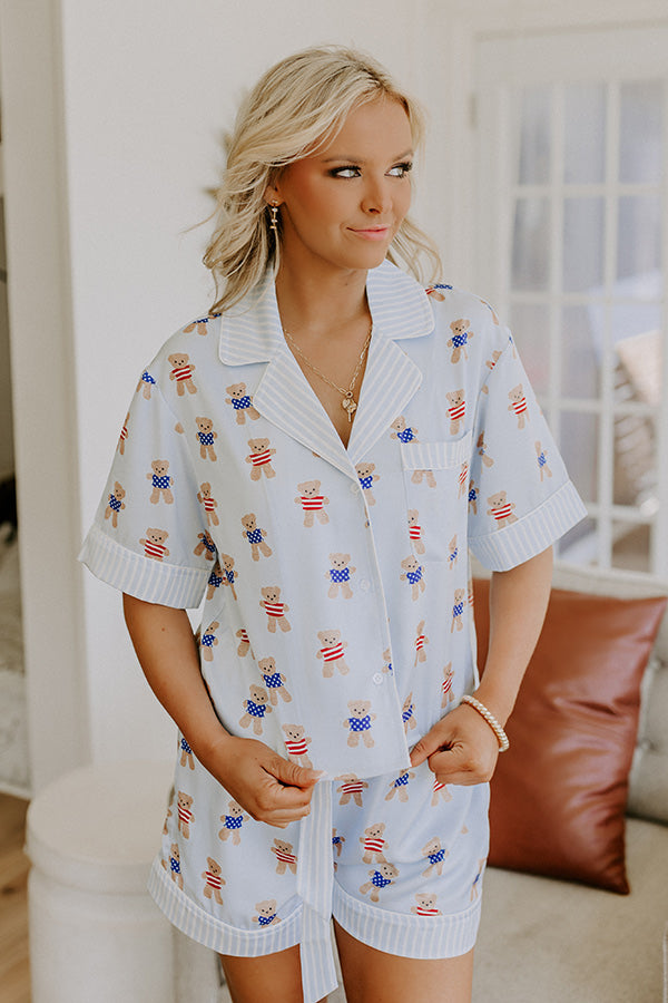 Beary Patriotic Satin Pajama Top