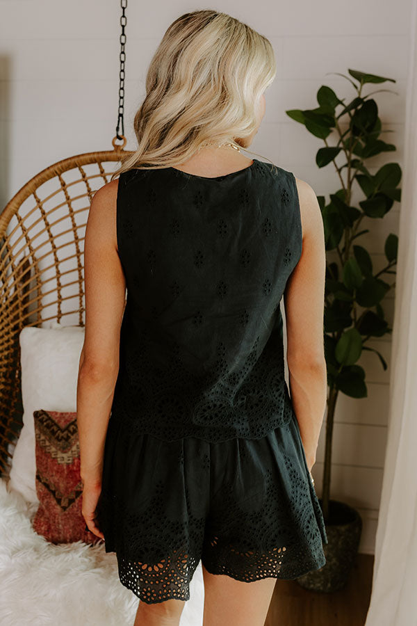 Rose All Day Eyelet Tank in Black