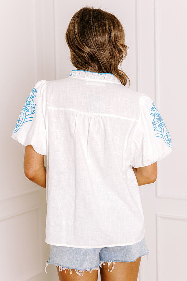 Myrtle Beach Brunch Embroidered Top in Blue
