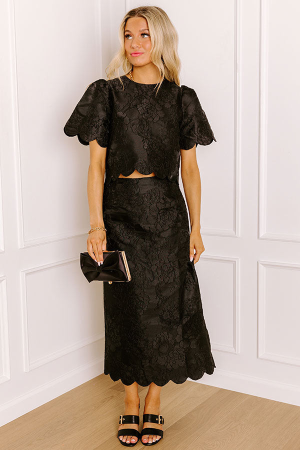 Garden Soiree Floral Jacquard Top in Black