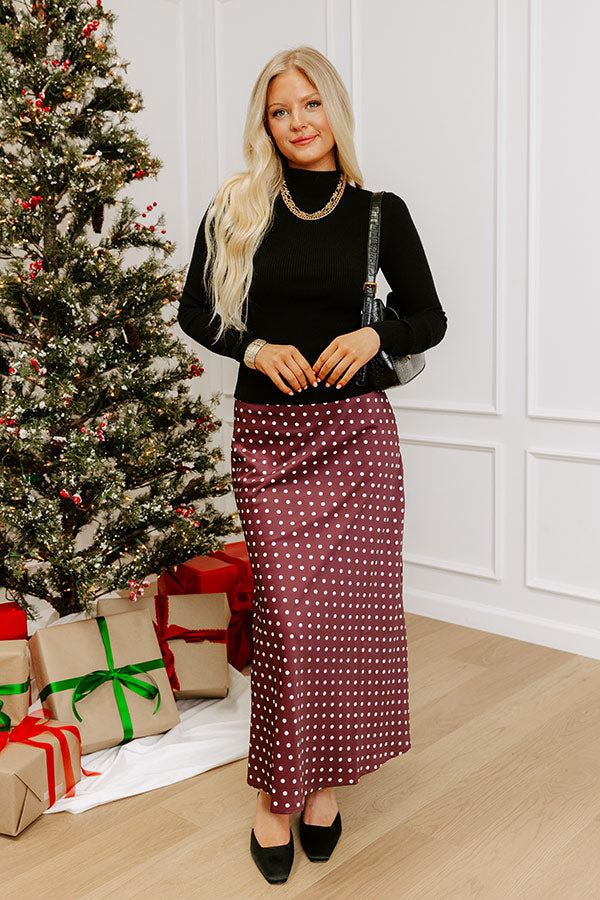 Effortless Spots High Waist Satin Midi Skirt