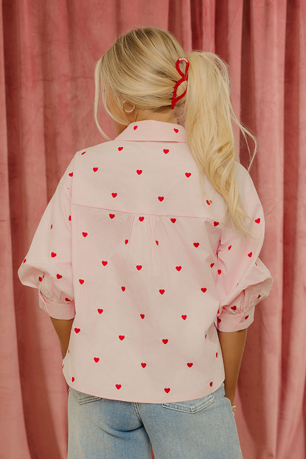 Candy Heart Chic Embroidered Button Up Top