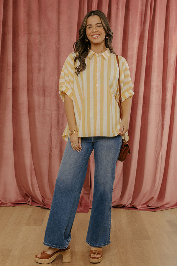 Love Line Stripe Button Up Top in Yellow