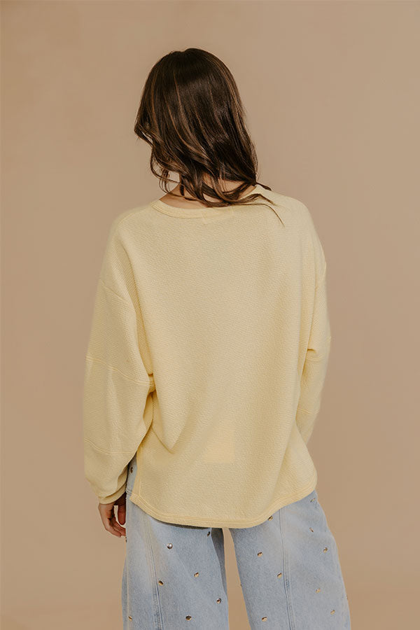 Weekend Wind-Down Waffle Knit Long Sleeve Tee in Yellow