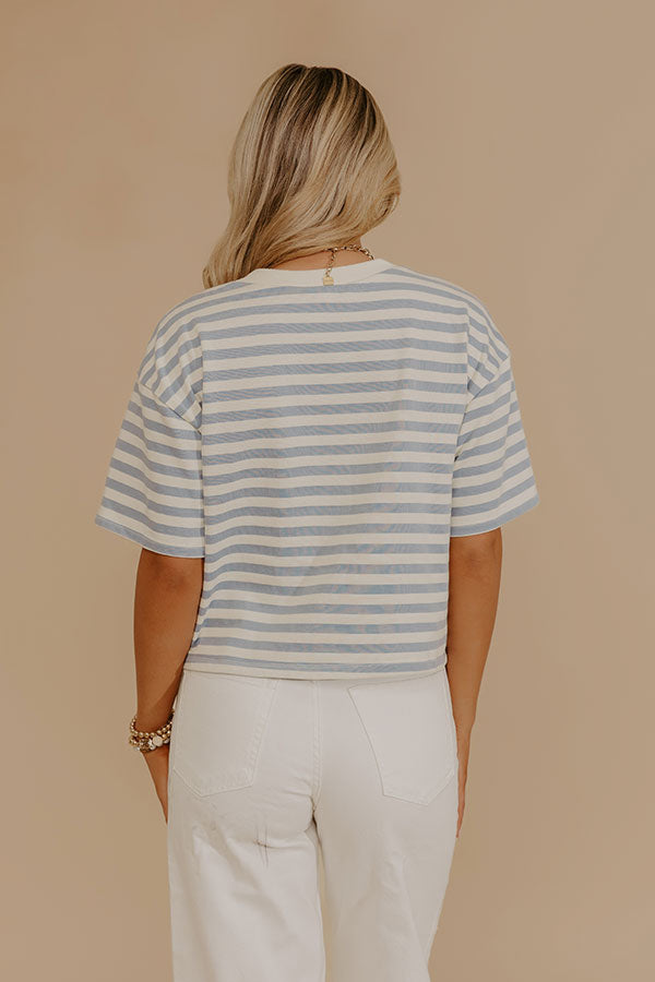 Harbor Line Stripe Button Up Top in Airy Blue