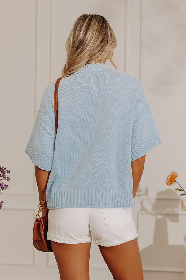 Weekend Smiles Knit Oversized Sweater Top in Sky Blue