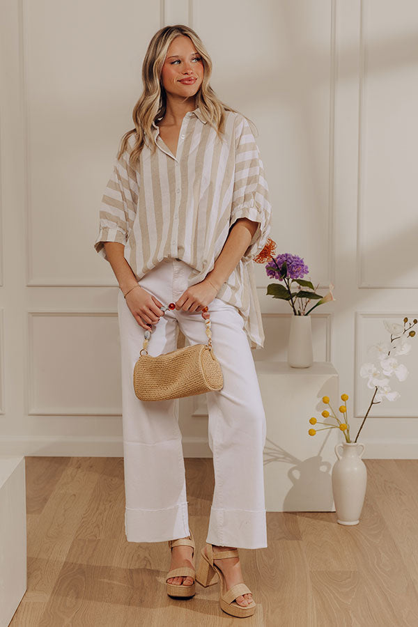 Love Line Stripe Button Up Top in Beige