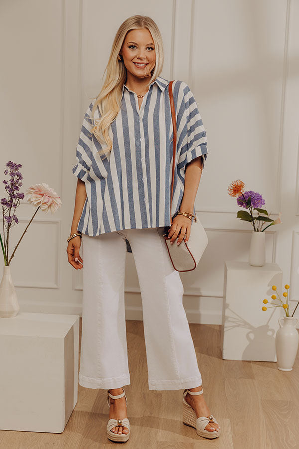 Love Line Stripe Button Up Top in Navy