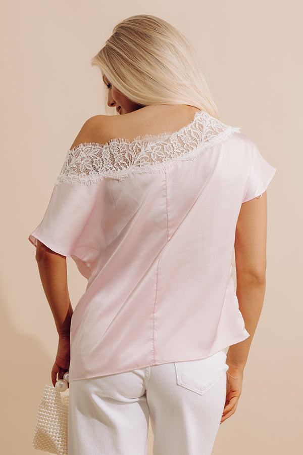 Lovely In Lace Satin Top in Light Pink