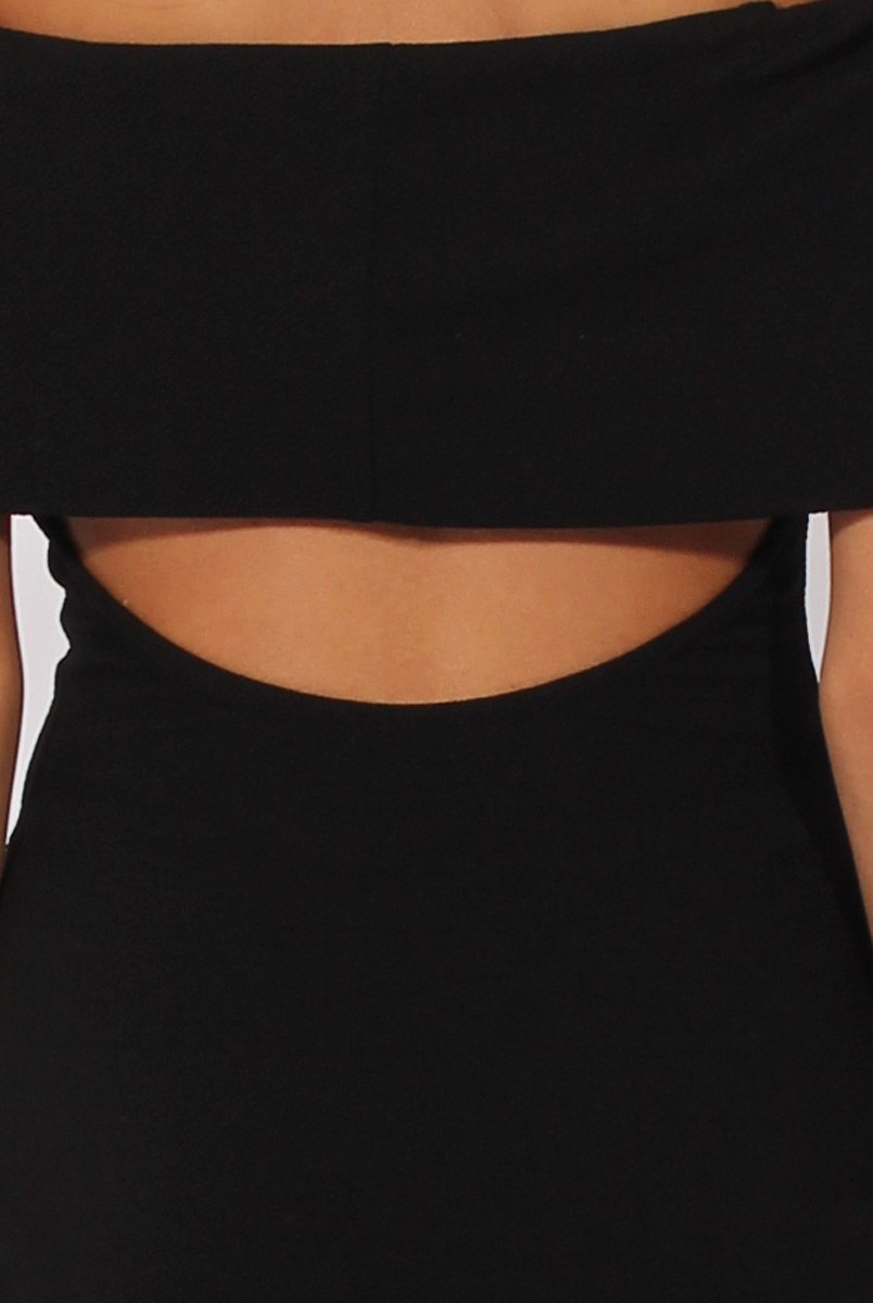 Black Bardot Frill Open Back Midi Dress - Trish