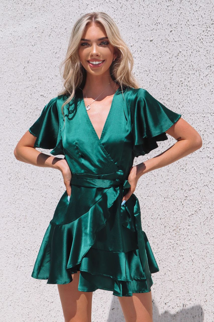 Satin Butterfly Dress - Emerald Green