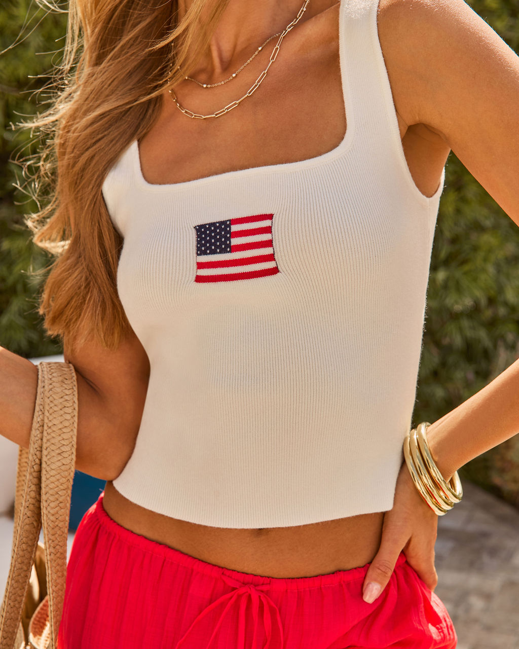Freedom Sky Embroidered American Flag Graphic Tank Top