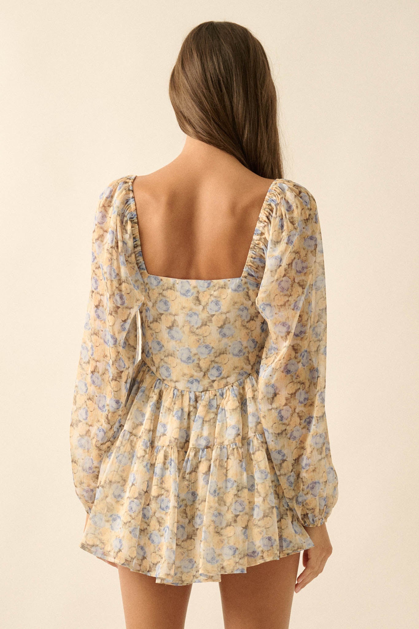 Sunlit Kiss Floral Chiffon Tiered Ruffle Romper