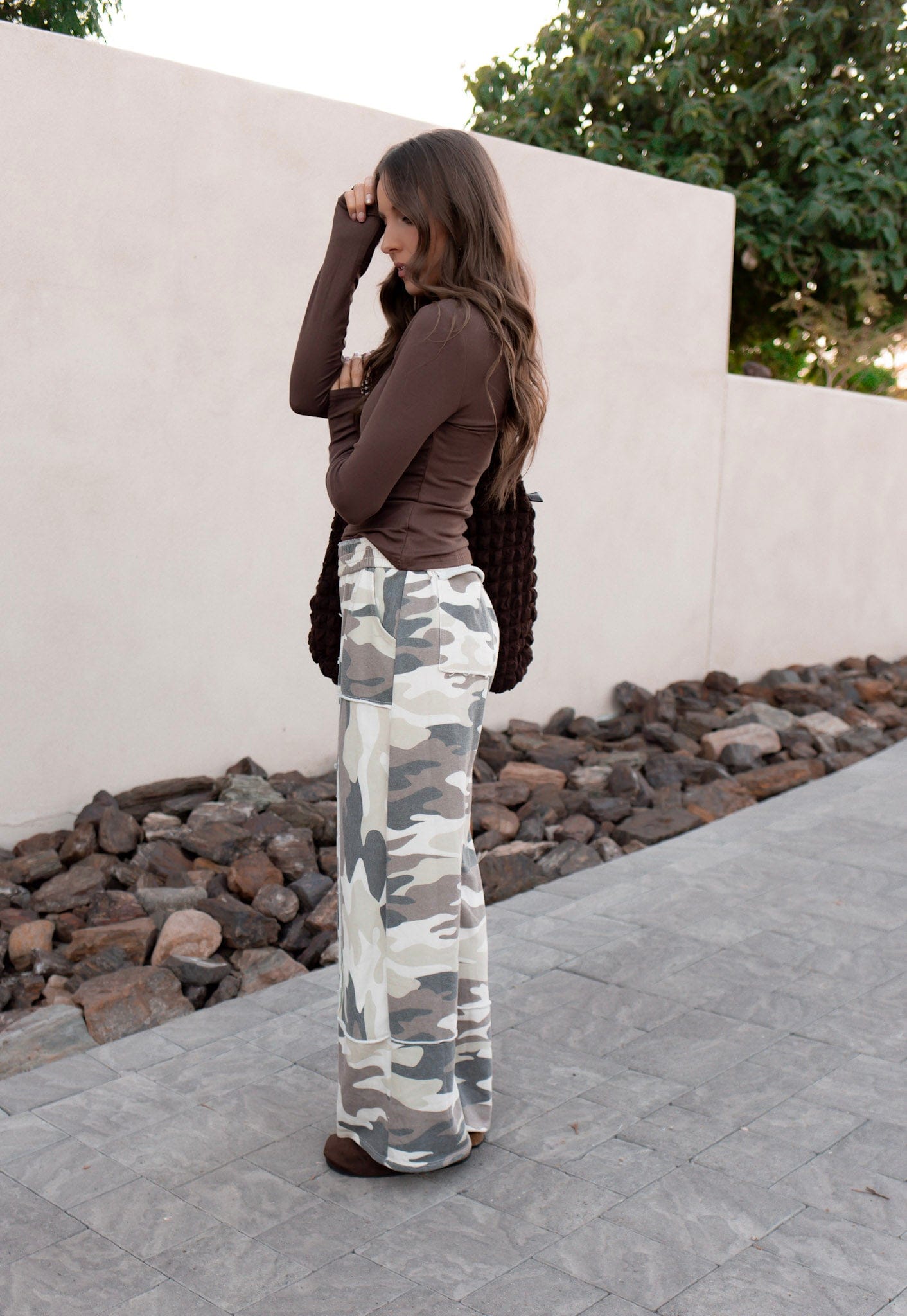 J.HER CAMO For You Cotton Wide Leg Pants