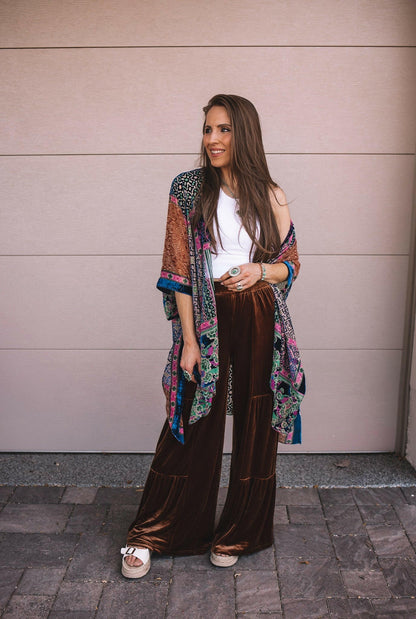 Brooke Velvet Ruffle Hem Wide Leg Pants