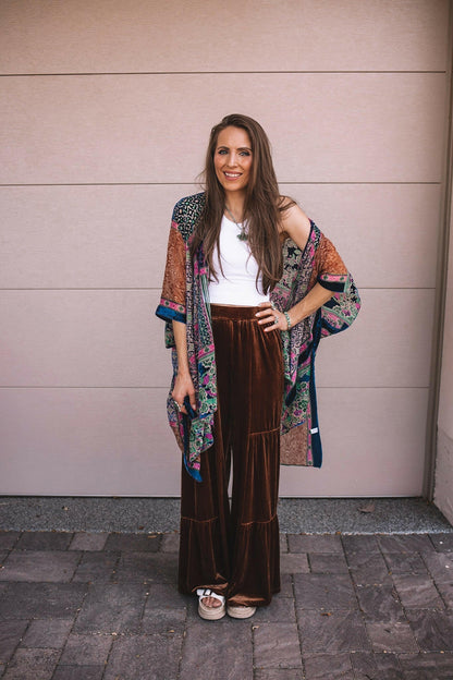 Brooke Velvet Ruffle Hem Wide Leg Pants