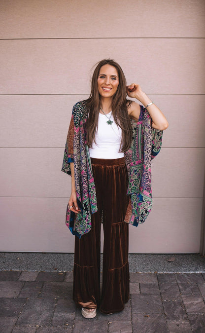 Brooke Velvet Ruffle Hem Wide Leg Pants