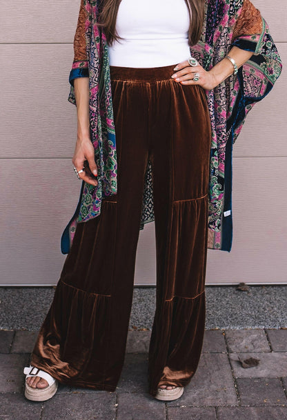 Brooke Velvet Ruffle Hem Wide Leg Pants