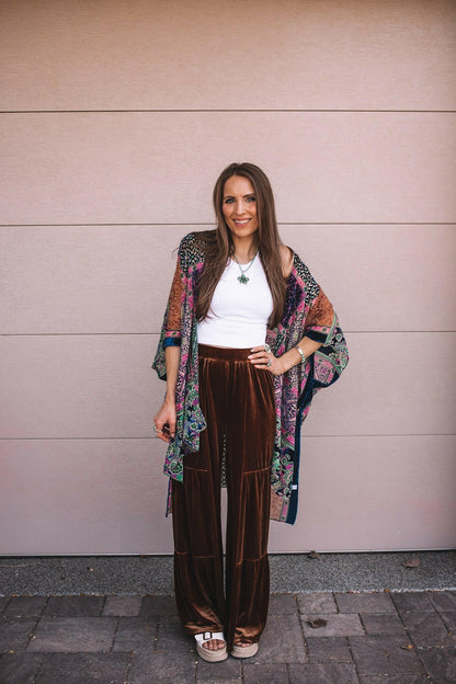 Brooke Velvet Ruffle Hem Wide Leg Pants