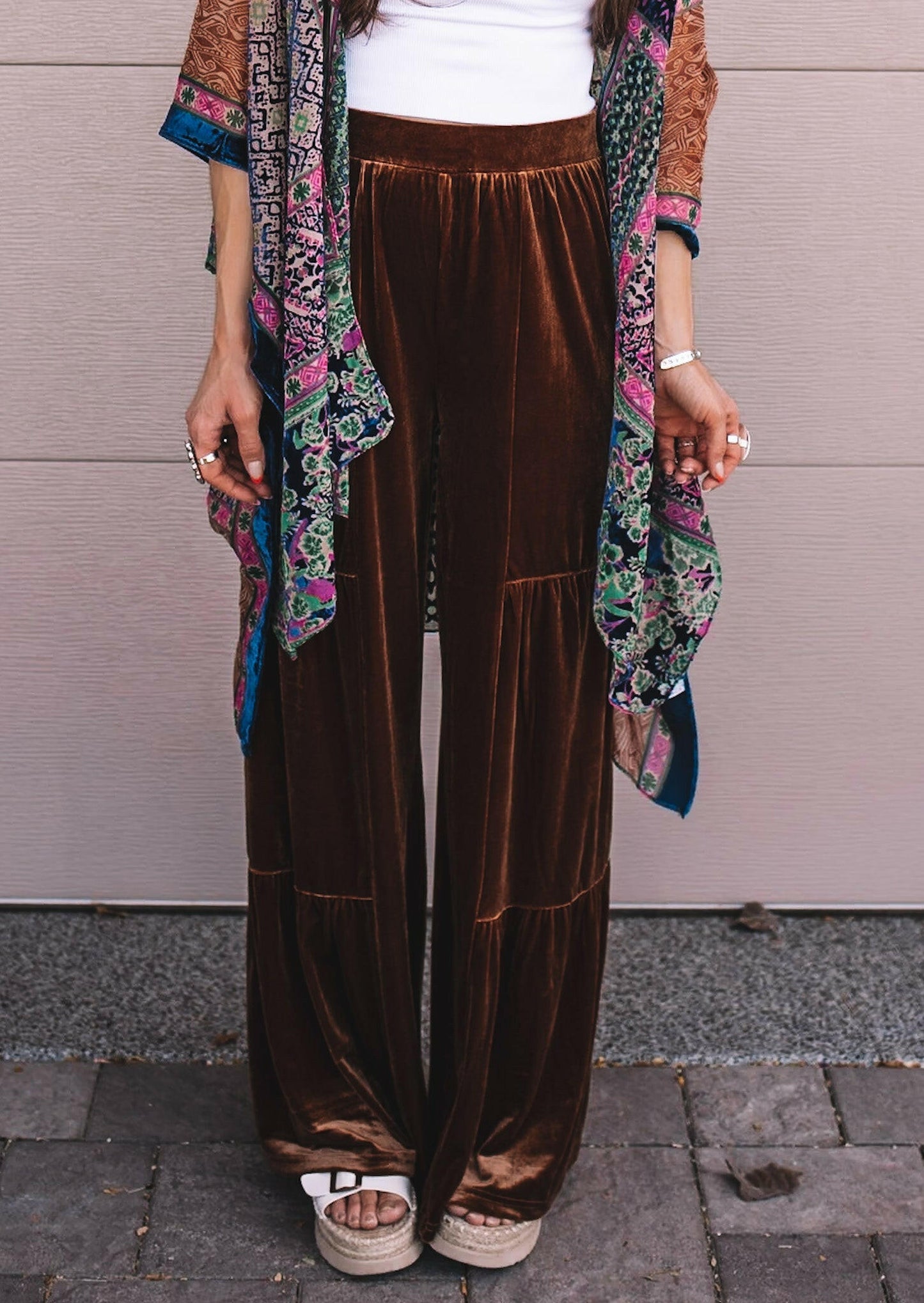 Brooke Velvet Ruffle Hem Wide Leg Pants