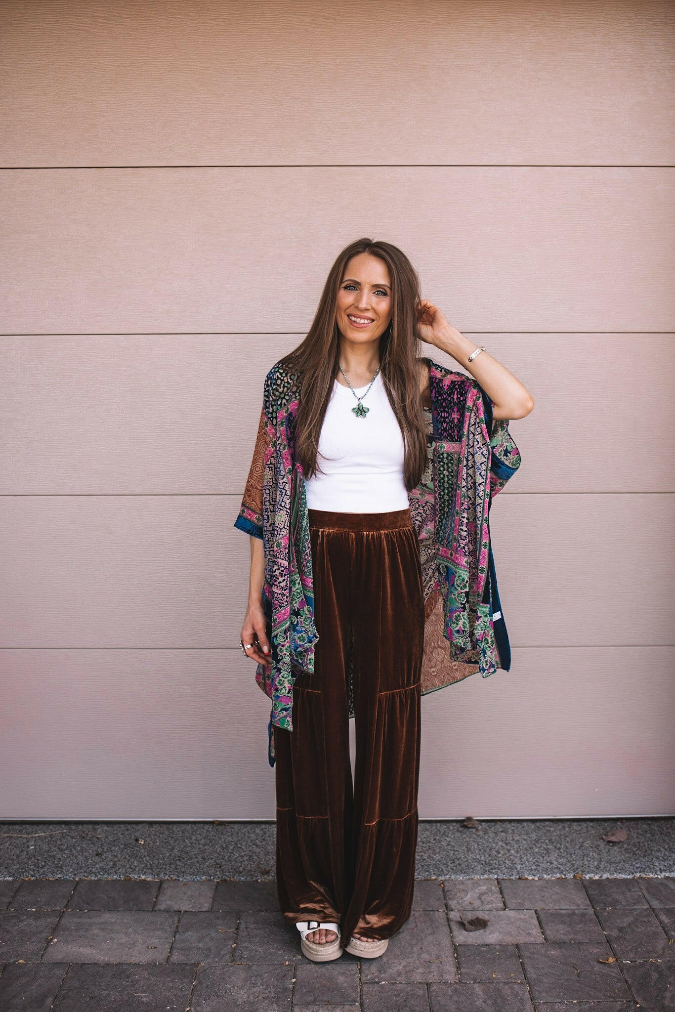 Brooke Velvet Ruffle Hem Wide Leg Pants