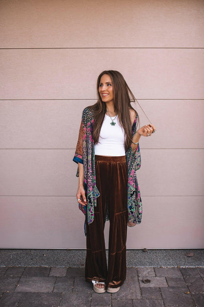 Brooke Velvet Ruffle Hem Wide Leg Pants