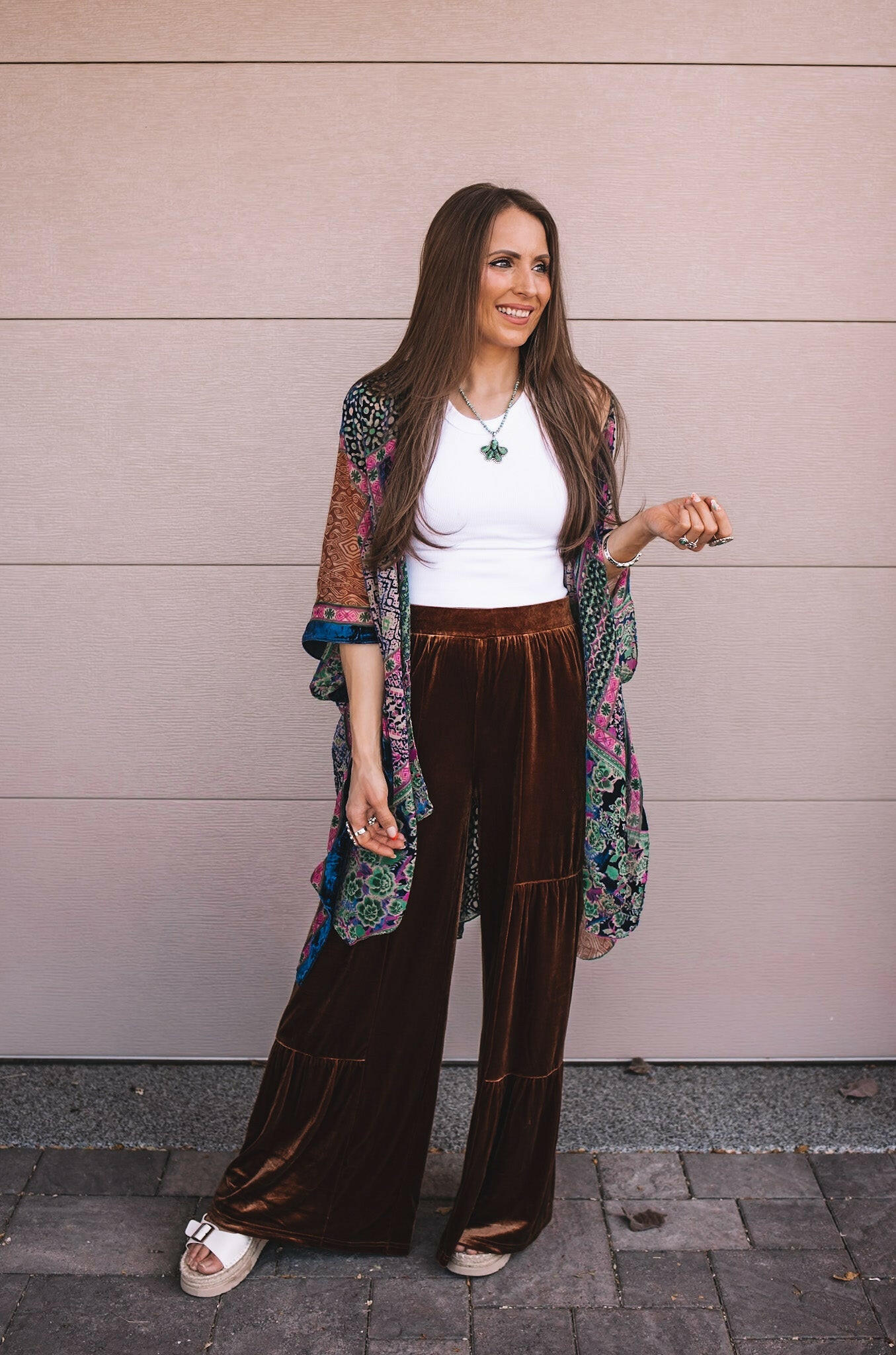 Brooke Velvet Ruffle Hem Wide Leg Pants