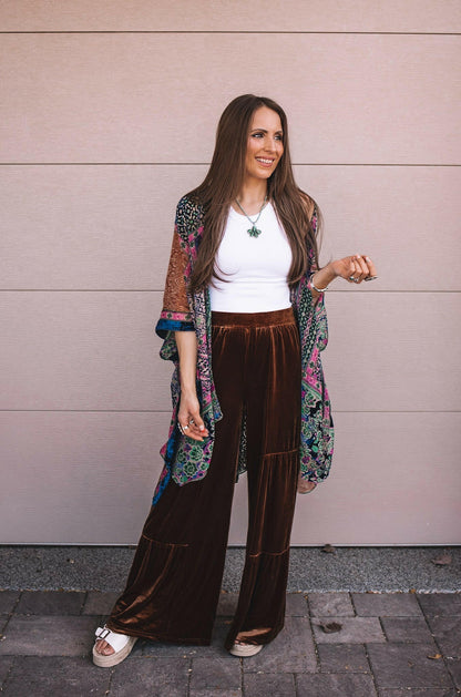 Brooke Velvet Ruffle Hem Wide Leg Pants