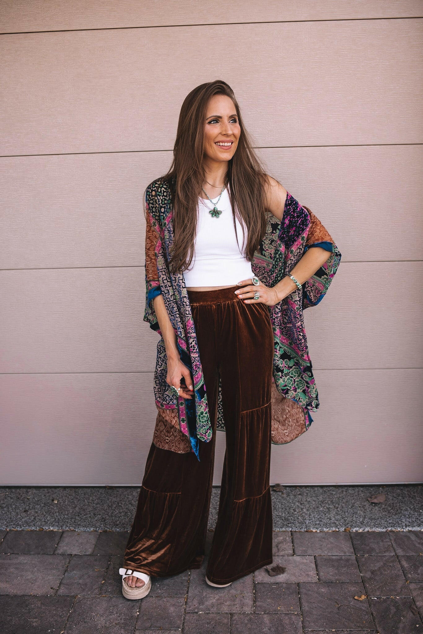 Brooke Velvet Ruffle Hem Wide Leg Pants