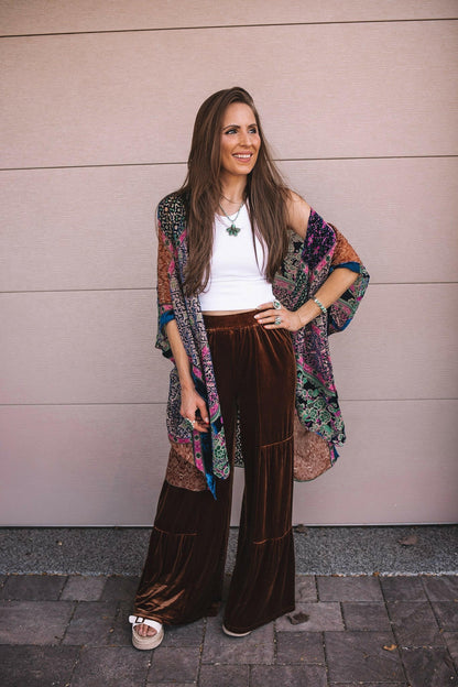 Brooke Velvet Ruffle Hem Wide Leg Pants