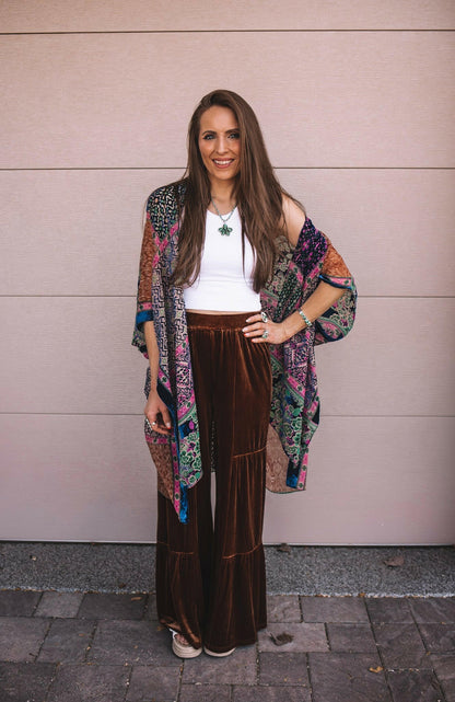 Brooke Velvet Ruffle Hem Wide Leg Pants