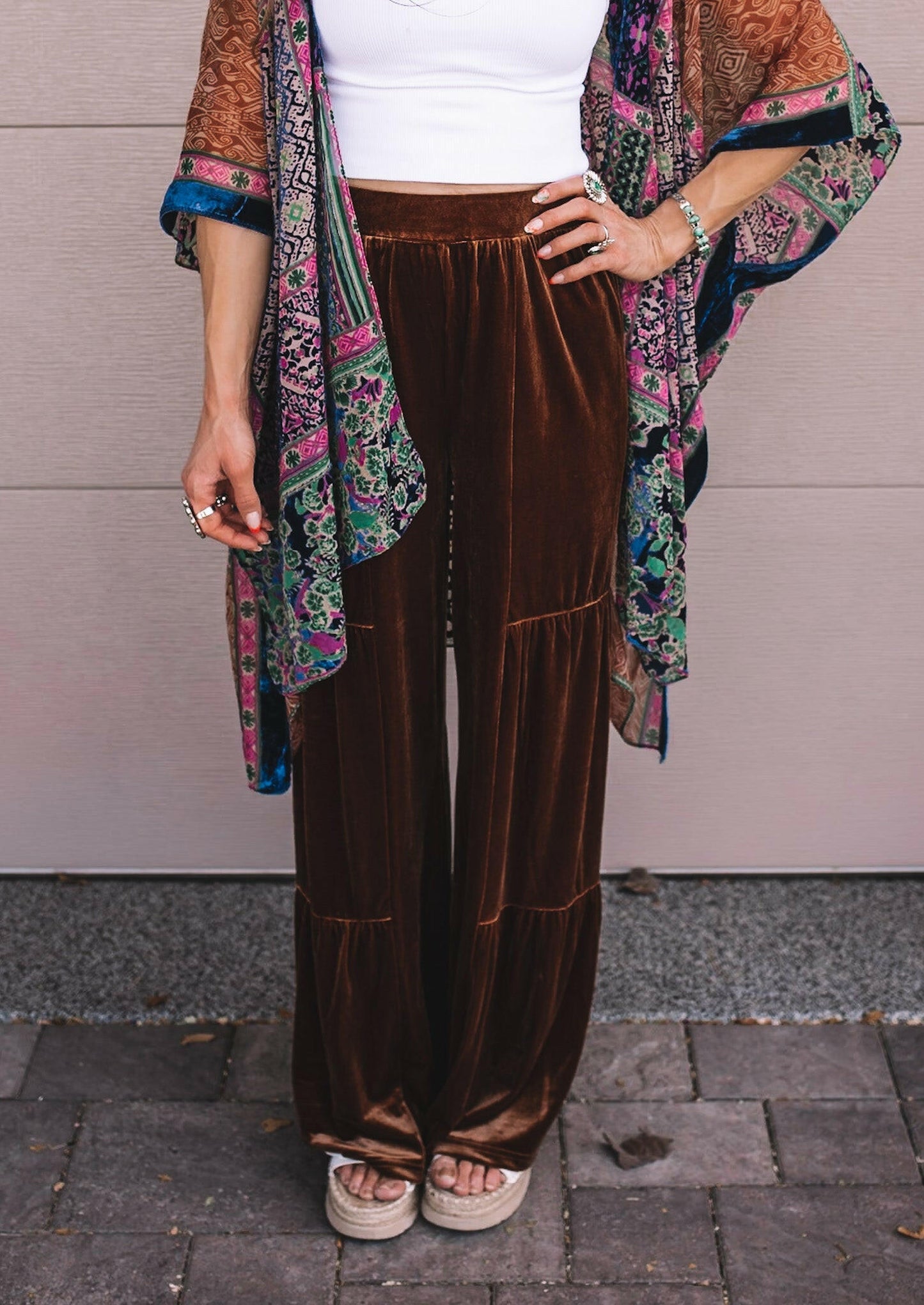 Brooke Velvet Ruffle Hem Wide Leg Pants