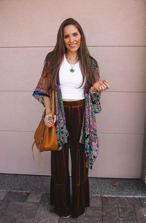 Brooke Velvet Ruffle Hem Wide Leg Pants