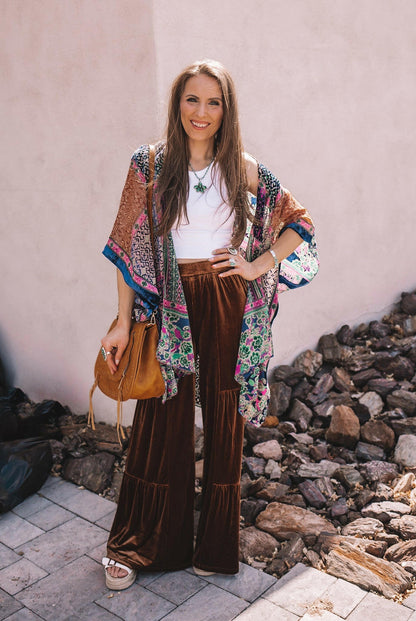 Brooke Velvet Ruffle Hem Wide Leg Pants