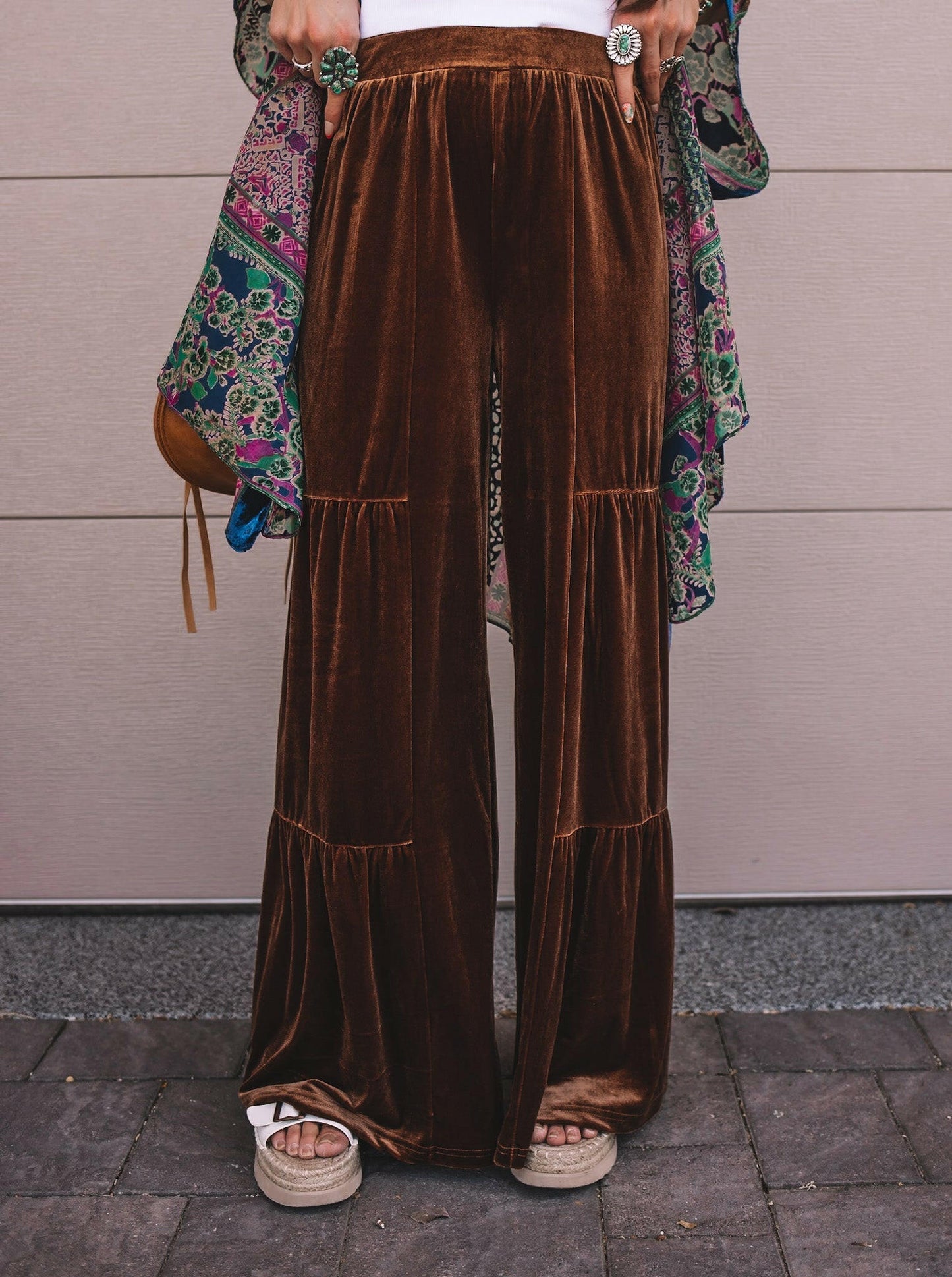 Brooke Velvet Ruffle Hem Wide Leg Pants